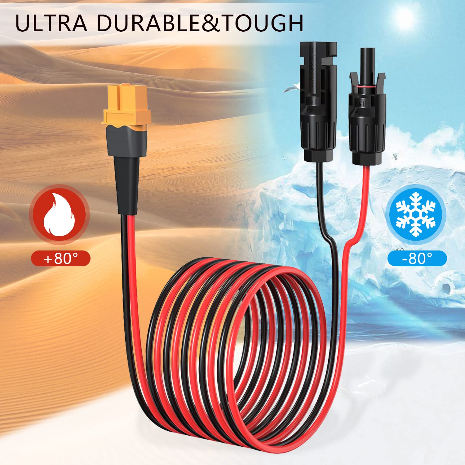 Câble Adaptateur Solaire XT60 Femelle 12AWG - Connecteur Panneau Solaire Vers XT60 60cm