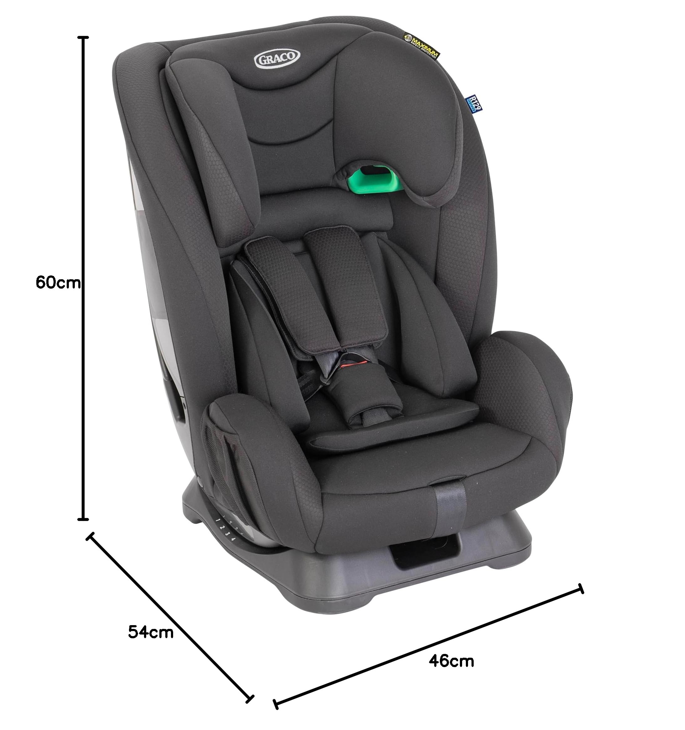 Graco - FlexiGrow™ R129 Seggiolino auto 2 in 1, rialzo con schienale e cintura integrata, reclinabile, da 76 a 145 cm (da 15 mesi fino a circa 12 anni), colore Onyx