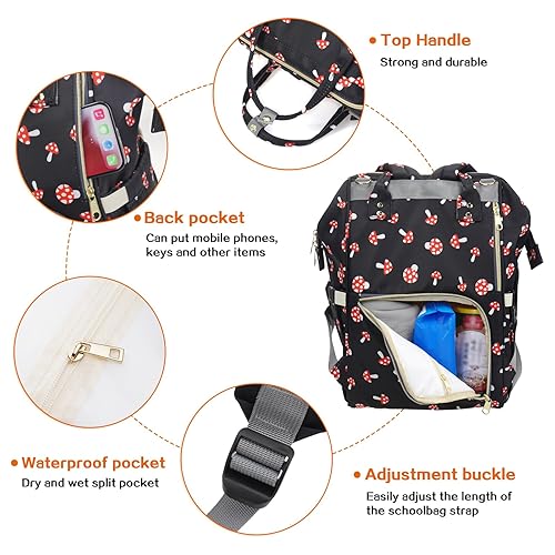 Miniatura 3 de Bolsa de pañales Mochila, Bolsa impermeable para el cuidado del bebé, bolsa de cambio de pañales para bebé de viaje (seta)