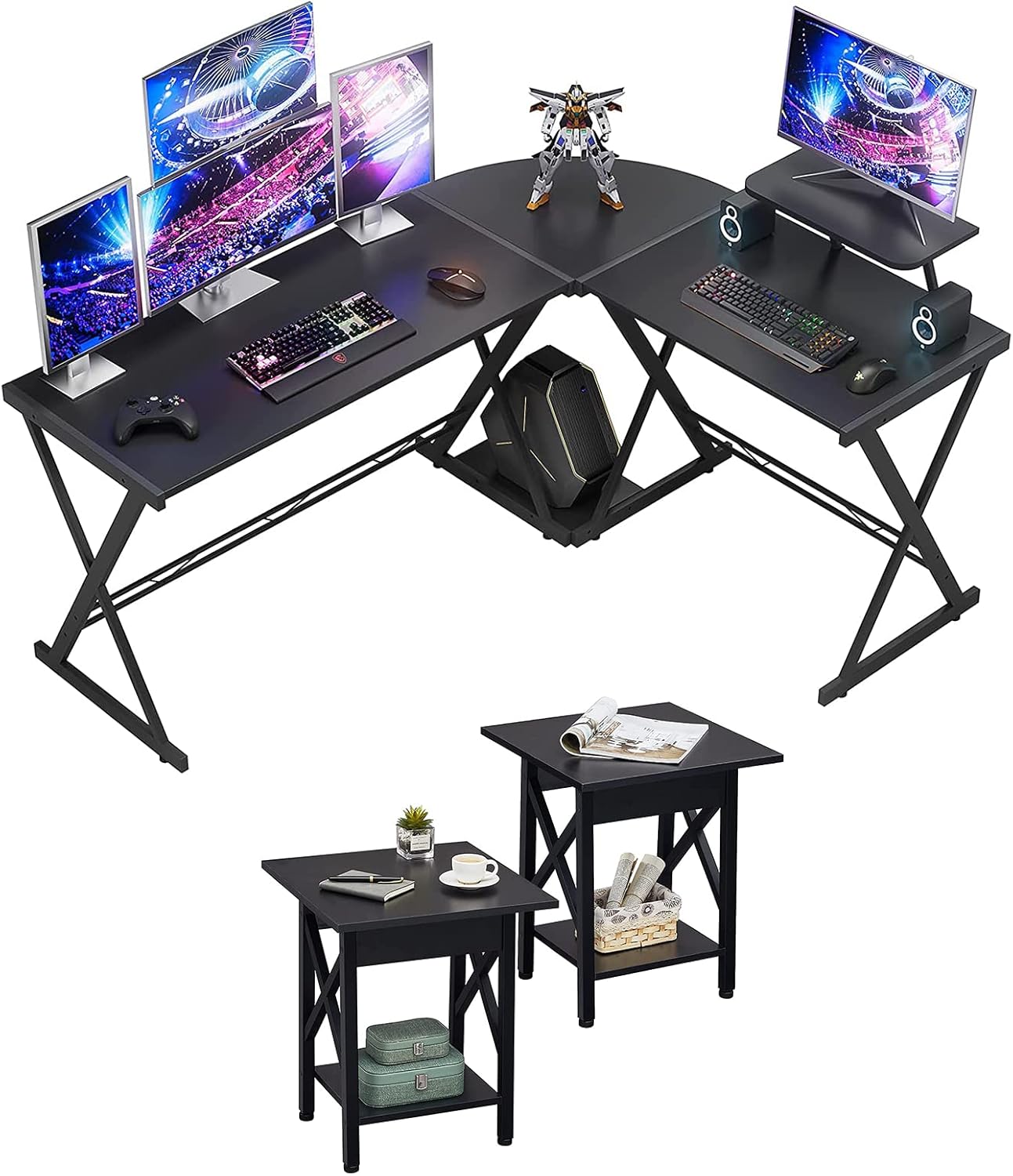GreenForest L Shaped Gaming Desk Reversible with Set of 2