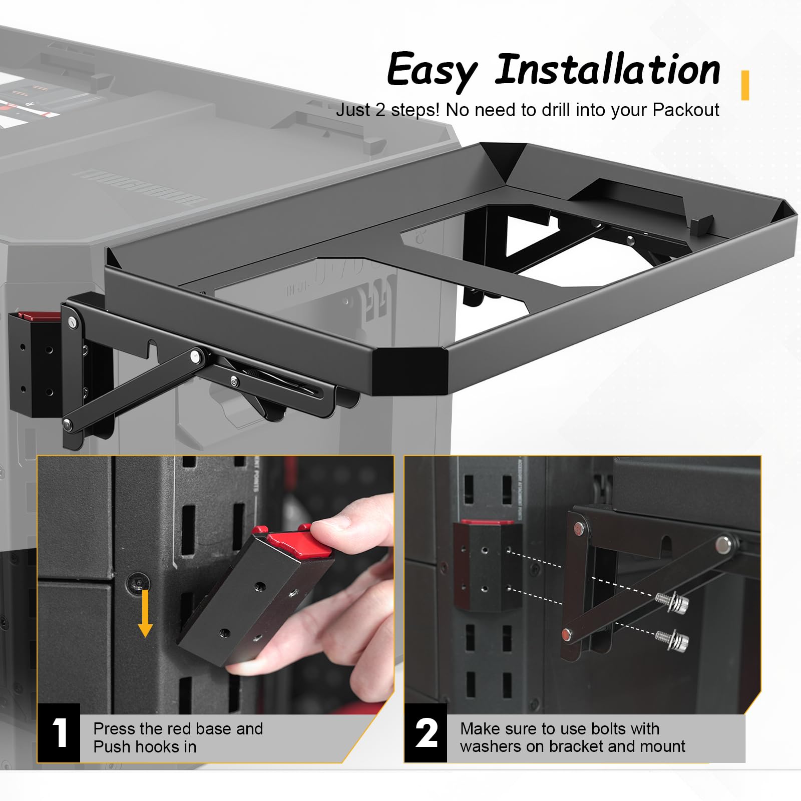 Klappbare Montageplatte kompatibel mit ToughBuilt StackTech Compact Werkzeugkoffer & Werkzeugtasche – Seiten-Rail Halterung, bohrfreie Erweiterungsplatte für modulare Werkzeug-Organizer