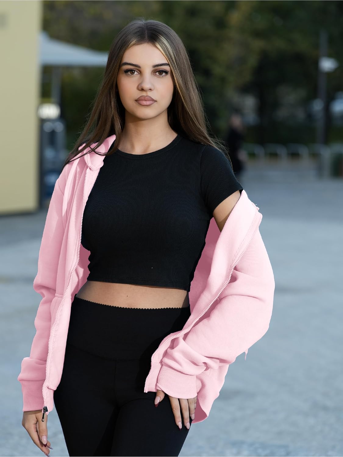 Oversized Zip Up Hoodie for Women, Soft Fleece Cotton Blend, Cozy Full Zip Sweatshirt - Image 3