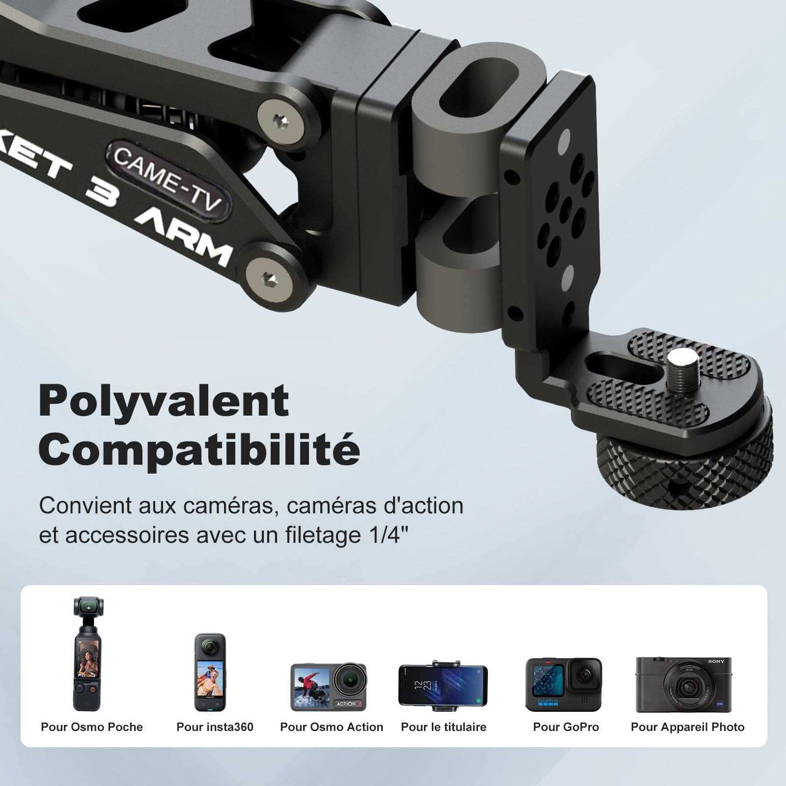 Support Ventouse Geyo 10 Cm – Bras Amortisseur, Montages 1/4, Pour GoPro, DJI Pocket 3, Insta360
