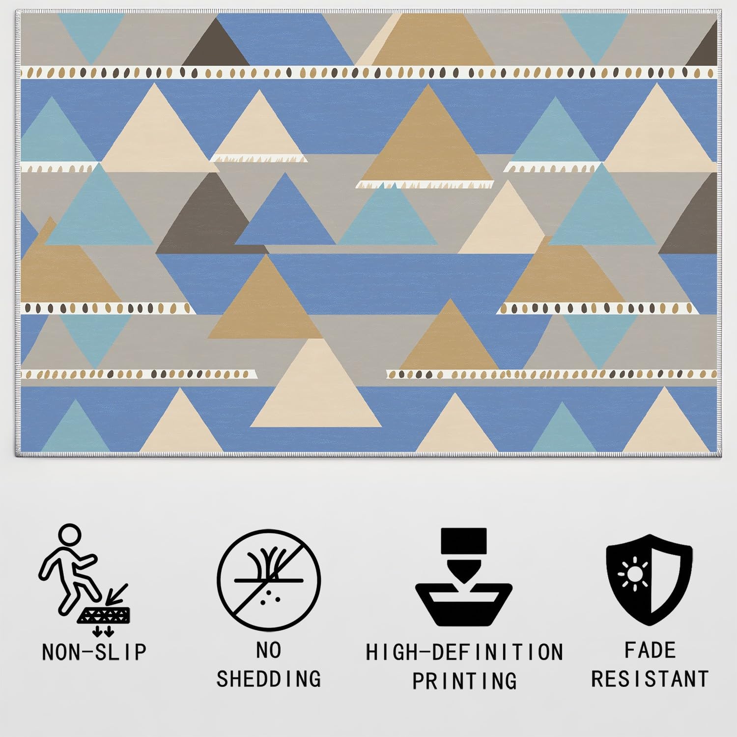 Teppich für Schlafzimmer, Wohnzimmer, Flur - 60 x 120 cm, Weich Microfaser Kurzflorteppiche, Rutschfester, Fusselfrei, Maschinenwaschbar Carpet, Beige, Einfach Geometrisch Dreieck