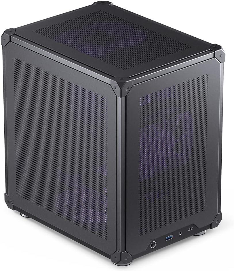 C6 Black Mini MATX Mesh PC Case,Simple Compact Desktop Micro ATX Chassis,Upper Cover/Side Panel Tool-Free Open pc case, ATX Power Bite (L185mm Max.),Support 75mm CPU Cooler,GPU200-255mm
