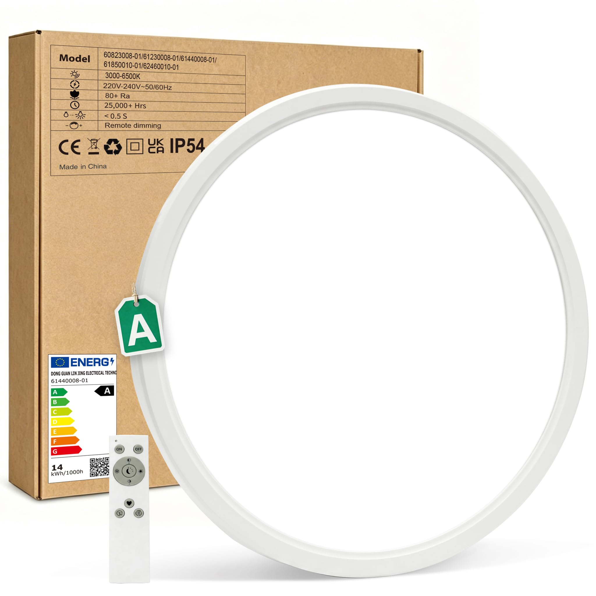 Bowfar Plafonnier LED Classe d'efficacité A, 14W 3000LM Plafonnier avec télécommande, intensité variable 3000K-6500K, Étanche IP54 Ultra-fin Lampe pour Salon Salle de Chambre Cuisine Balcon Ø40x2,5cm