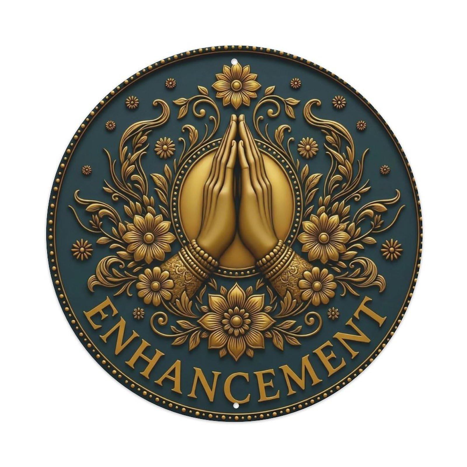 Vintage Namaste Praying Hands Enhancement Flower Zen Yoga Metal Tin Sign