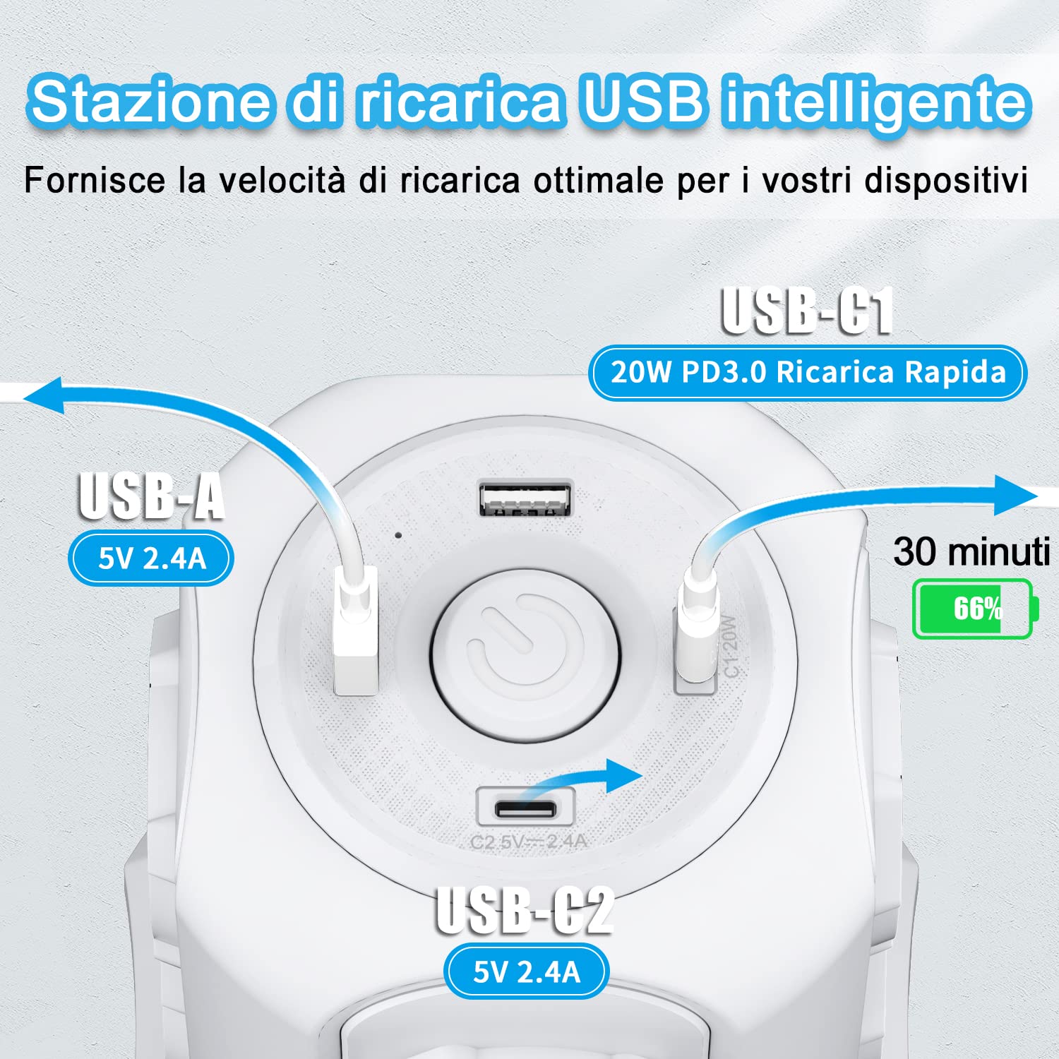 TOPREK Regleta Vertical con 8 Tomas Universales ITA 10/16A y Schuko y 2 USB C y 2 USB A (USB-C1 20W PD3.0 Carga Rápida), 4000W/16A, Regleta con Interruptor, Cable de 2M, Enchufe 16A, Blanco