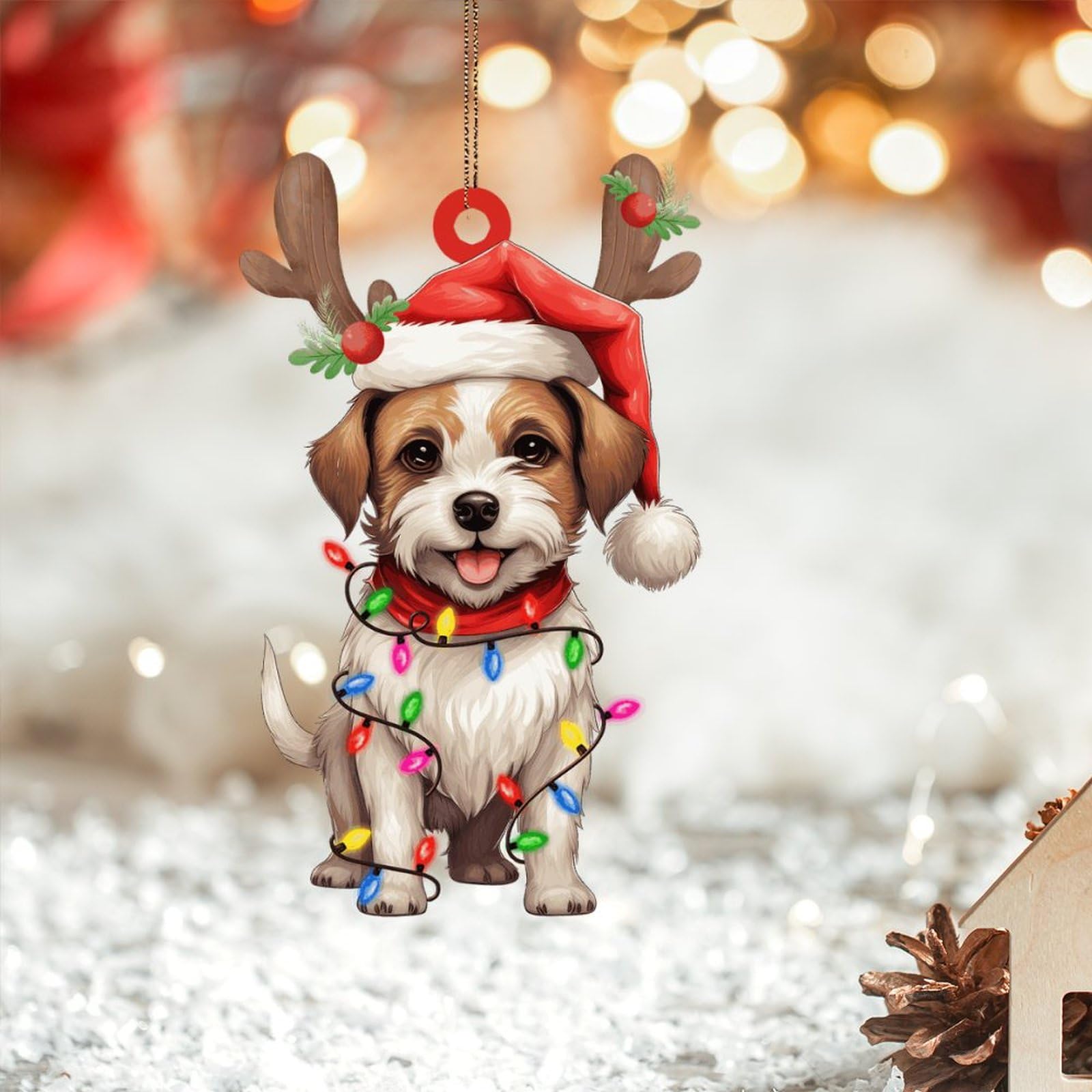 Dreamautumn Style-11 Acrylic Christmas Ornaments,Cute Christmas Antlers Dog Jack Russell Terrier Ornaments For Christmas Tree Hanging Decoration,Funny Xmas Ornament Christmas Baubles Stocking Stuffers Pet Dog Gifts