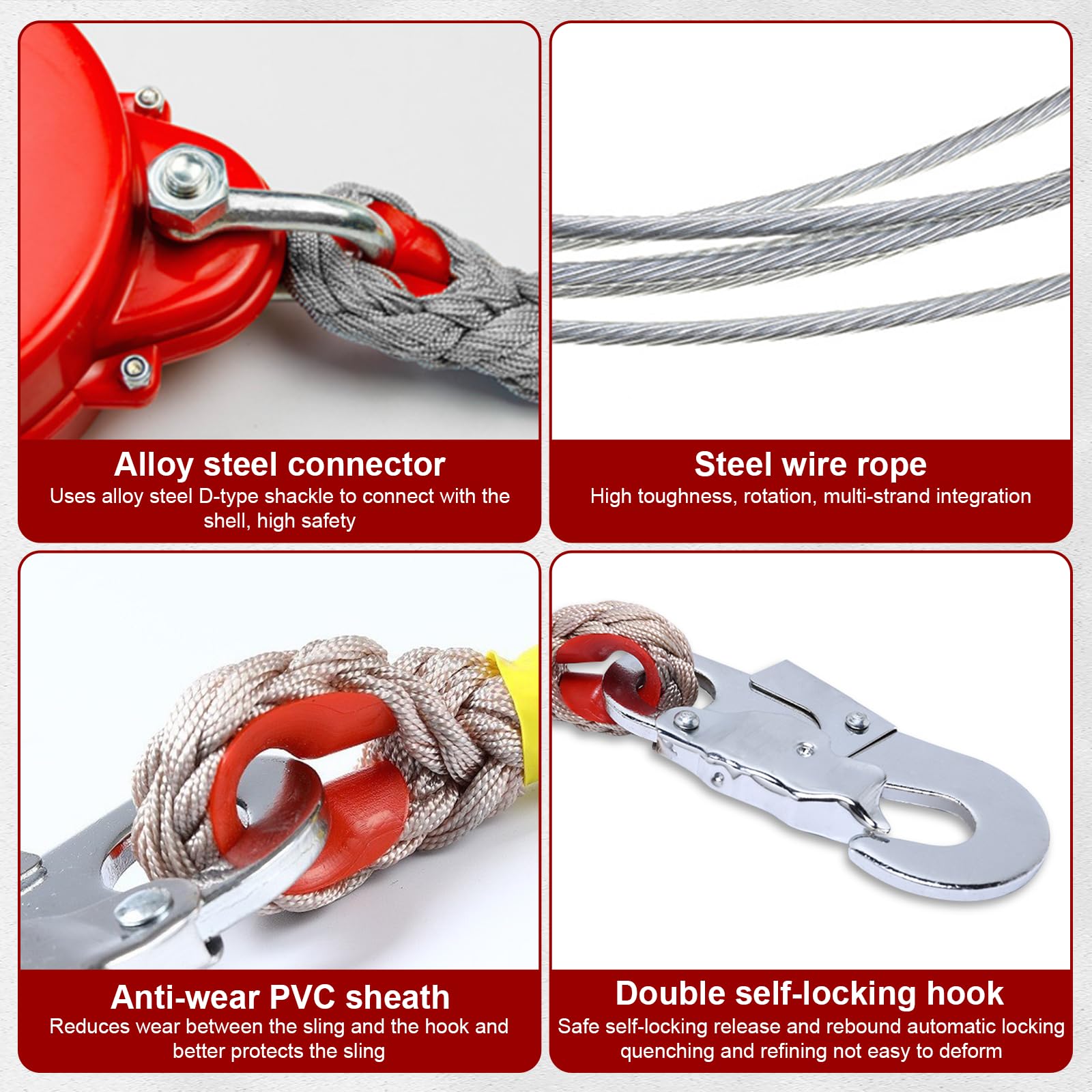 Dispositif Anti Chute Rétractable 10m, Harnais de Sécurité Anti Chute, Stop Chute Automatique pour le Travail Aérien, Charge Maximale : 200kg, Rouge