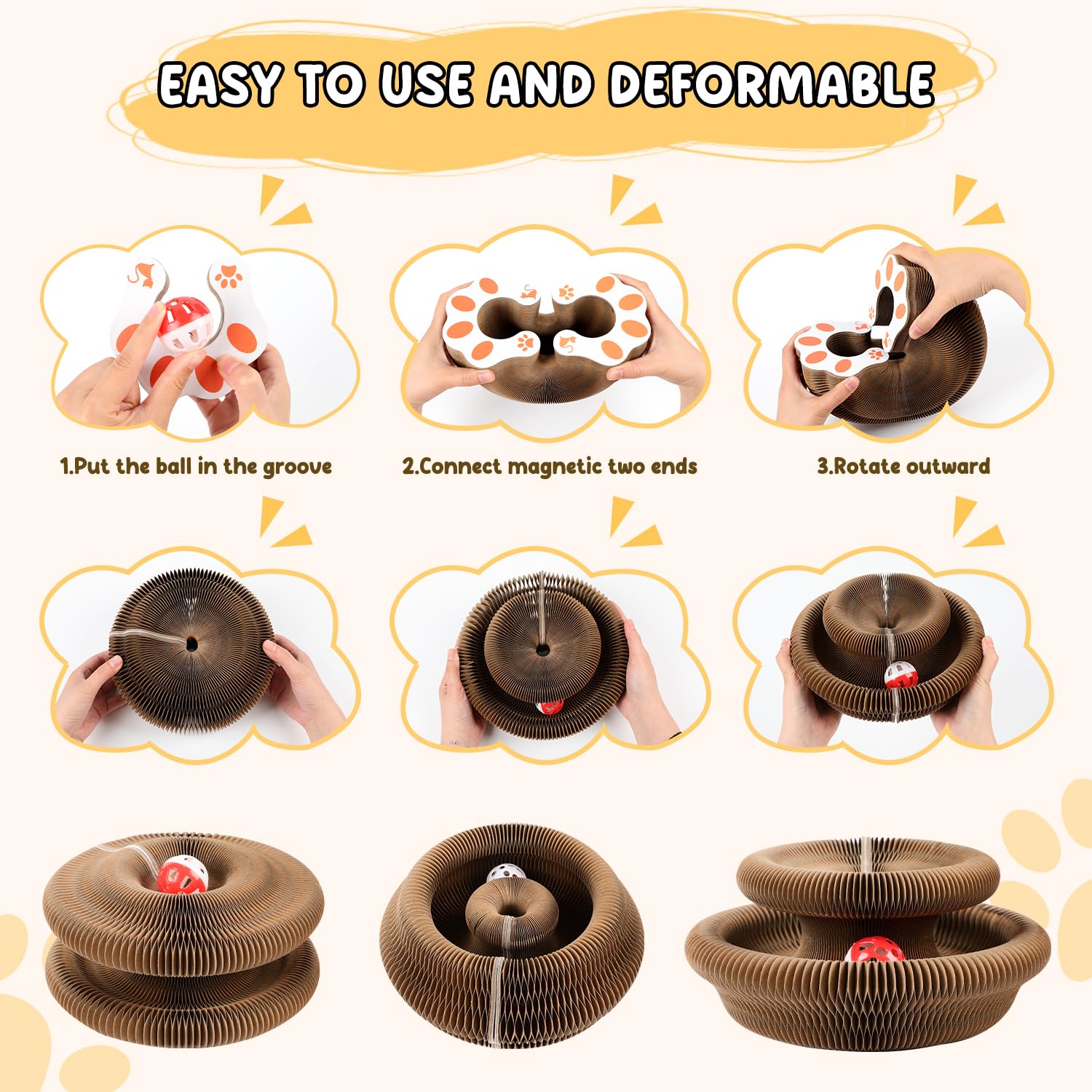 Magic Organ Cat Scratching Board, Cat Accordion Toy with Ball, Foldable Accordion Cats Toy, Interactive Scratch Pad Cats Toy with Toy Bell Ball