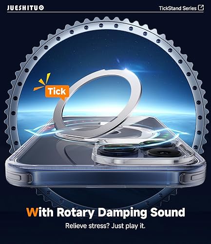 Miniatura 2 de JUESHITUO Funda para iPhone 15 Pro No se amarillea Soporte y base de anillo magnético giratorio de 360 con sonido de amortiguación rotatoria,