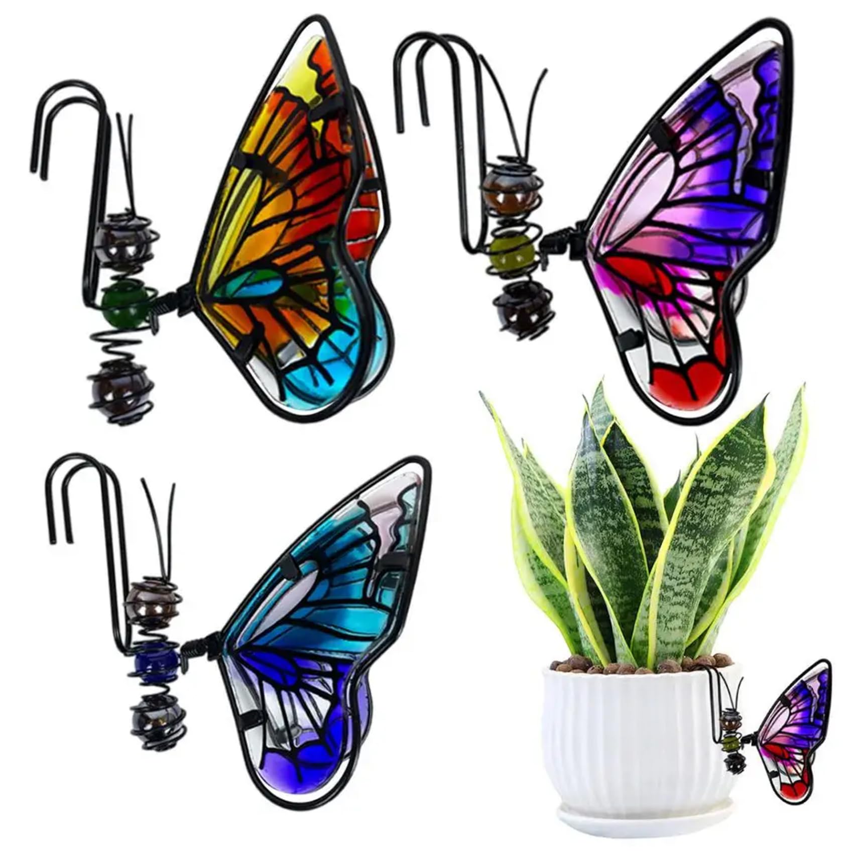 Stazamor 3Pcs/Set Flower Pot Hugger Butterfly Shaped Planter Decorations 4.1X3.7 Inch 3 Color Pot Hugger With Hanging Hook For Bonsai Flower Decor