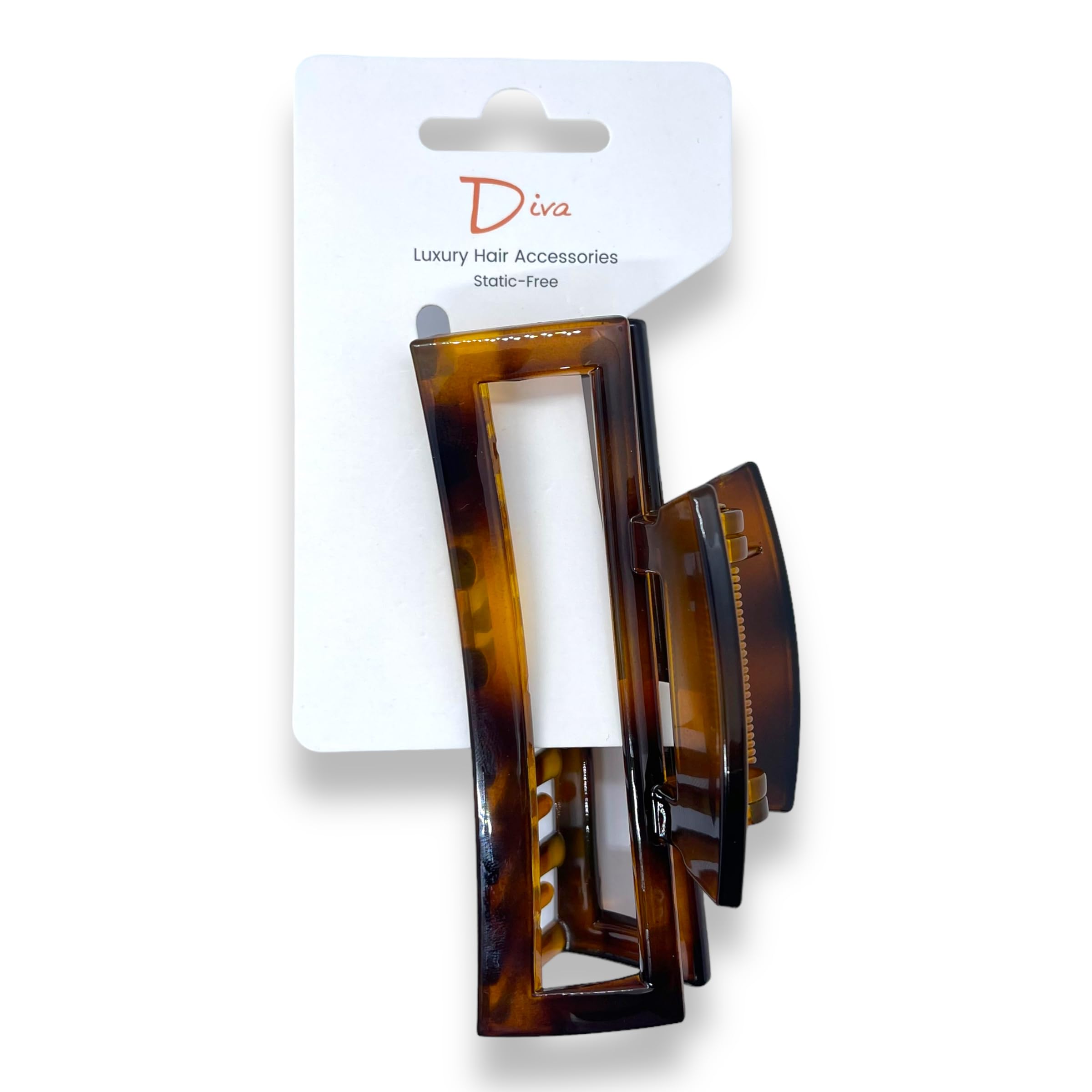 Diva Open Square Premium Claw Clip, Gold Tortoiseshell