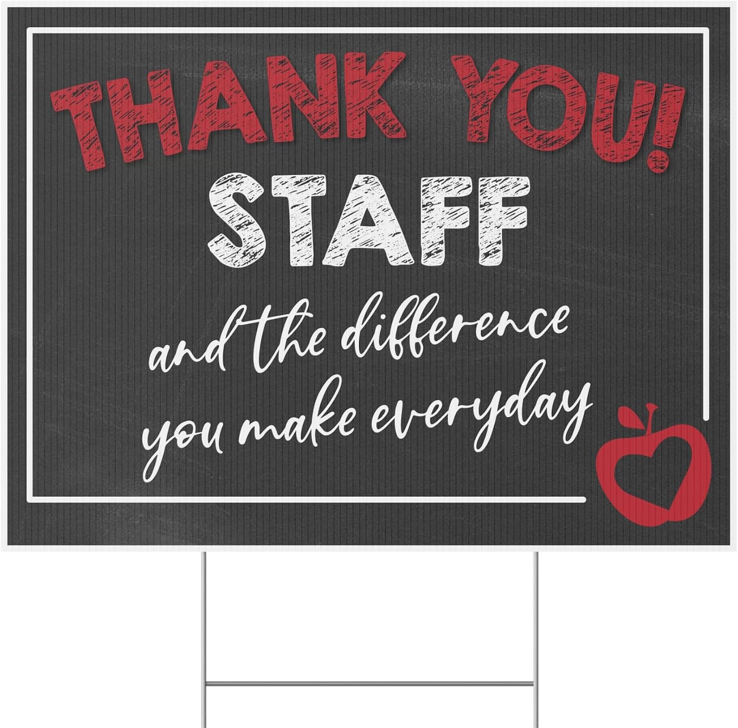 Thank You Staff Yard Sign, Full Color Double Sided Outdoor Signs, Weatherproof with Metal H-Stake, Staff Appreciation for Schools, Classrooms, & Homes (Black, Red, White, Gray, 24x18 Inches)