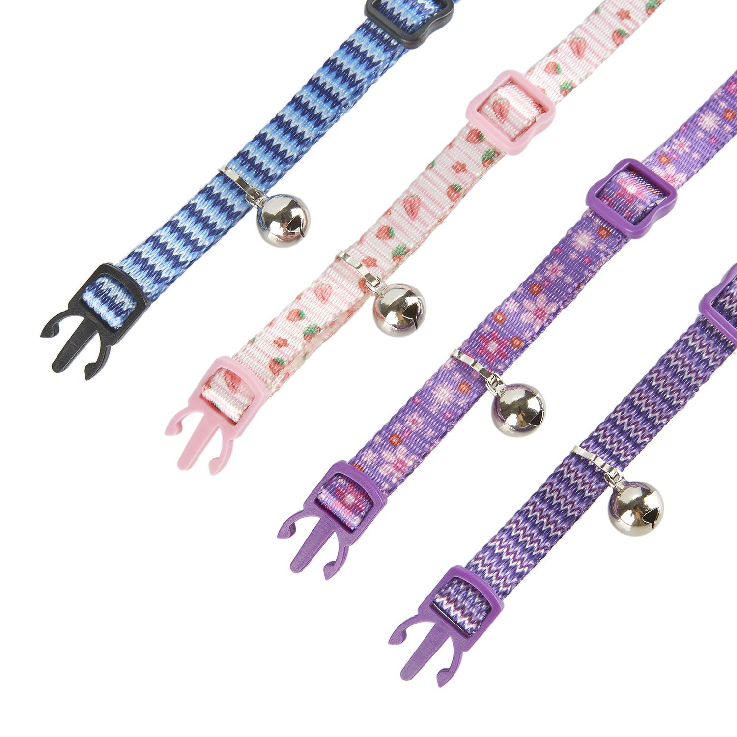 YUDOTE Cat Collars Pack of 2, Colorful Printed Basic Strong Girls Cat Collar Quick Release with Removeable Bell, Pink Purple — view 5