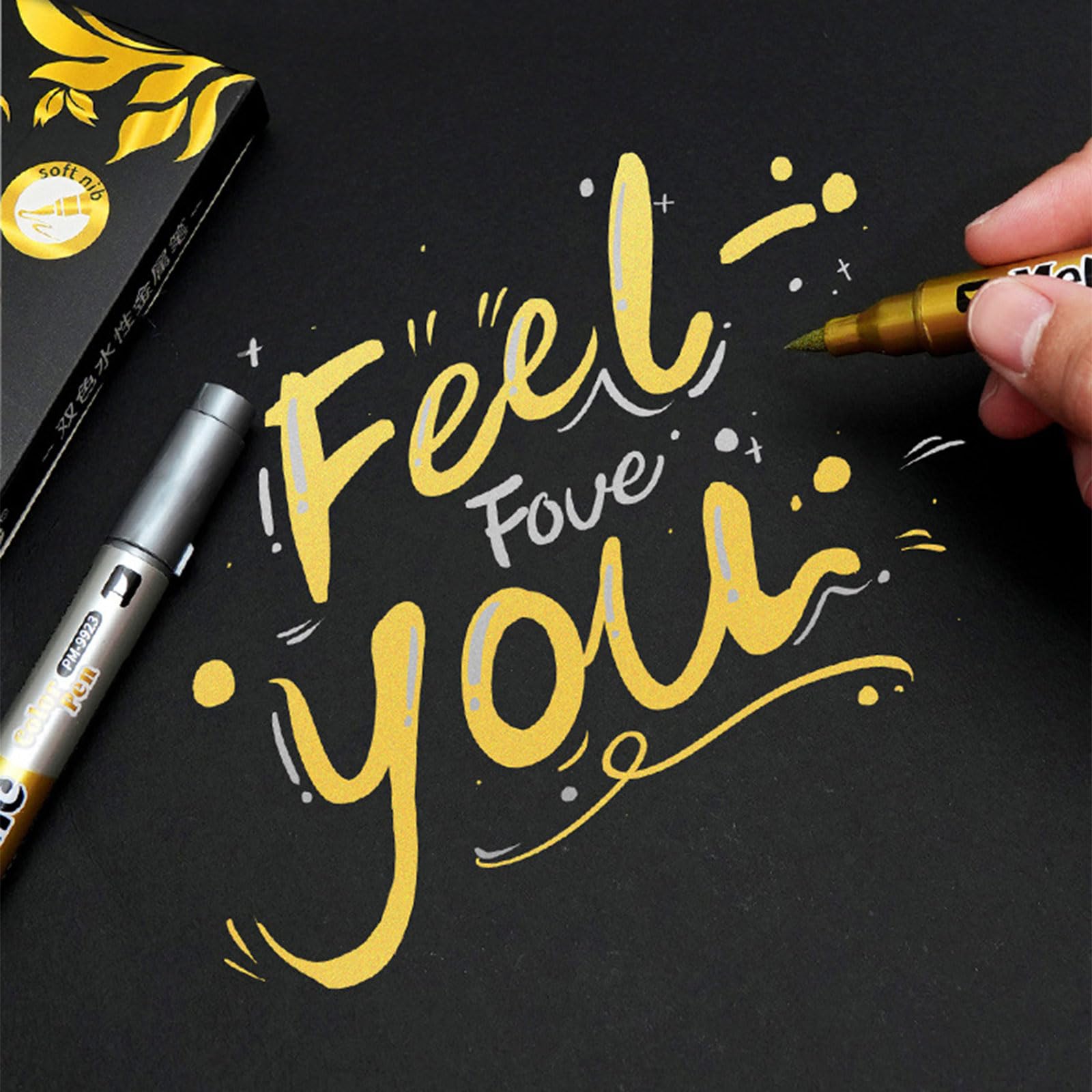 Rotulador metálico profesional de doble punta para letras invitaciones, tarjetas de felicitación, firmas artísticas, rotulador decorativo