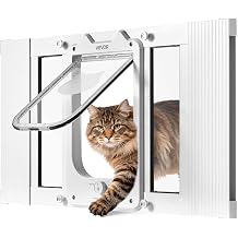 VEVOR Cat Door for Window, Adjustable to Fit Window Width 23"-28", 4 Secure Lock Modes, Aluminum Frame and High-Transparency Glass, Magnetic Closure, Weatherproof Quick-Fit Pet Door for Cats, White