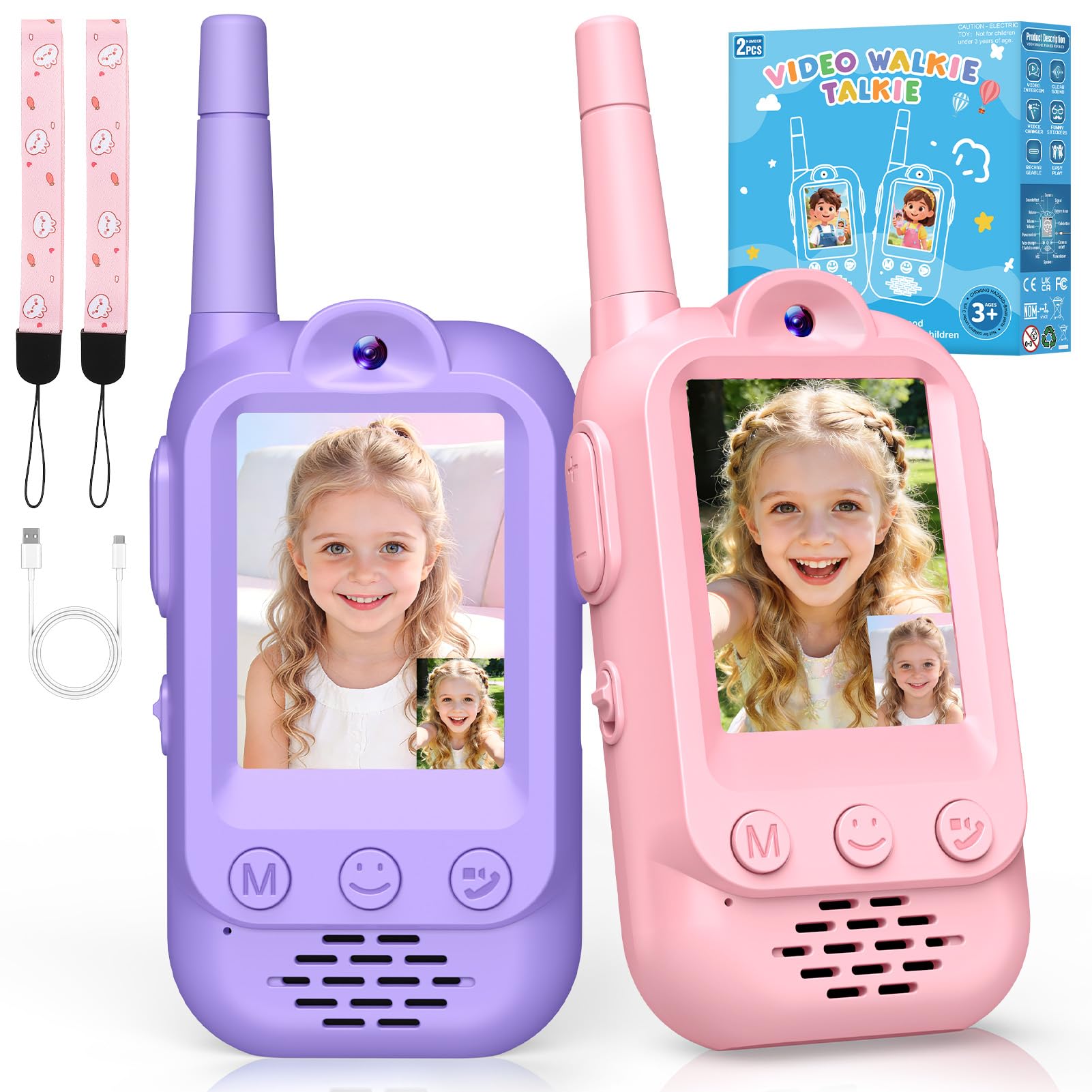 Walkie Talkie Kinder mit Video, Geschenk Mädchen 3 4 5 6 7 8 Jahre Walky Talky Kinder Aufladbar Spielzeug ab 3-12 Jahre Mädchen Geschenkideen Funkgerät Kinder Oster Geschenke Spielzeug für Draußen