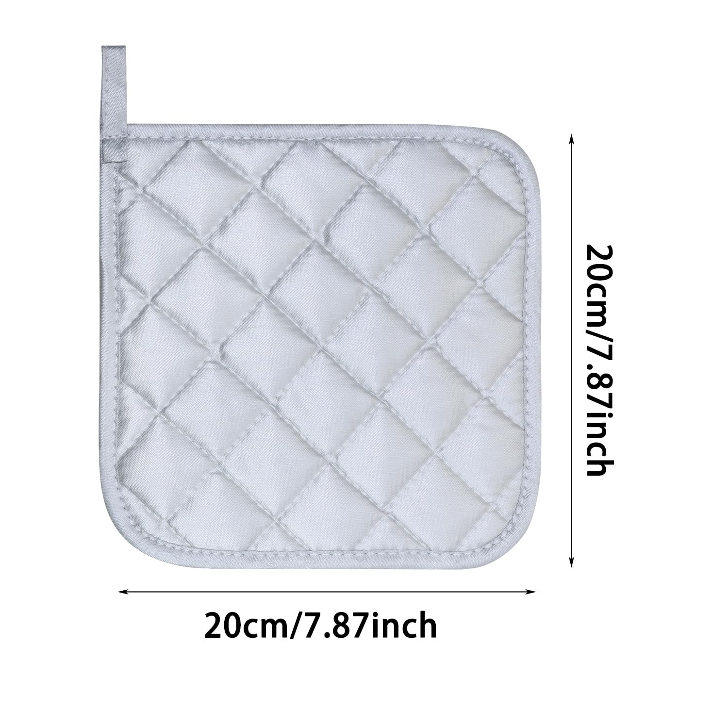 ONLYKXY 2pcs Cotton Heat Resistant Pads Basic Square Pot Holder 20cm/7.87inch Multipurpose Quilted Liner Little Trivet Cloth Potholders for Hot Cold Kitchen Baking Cooking Oven (Silver)