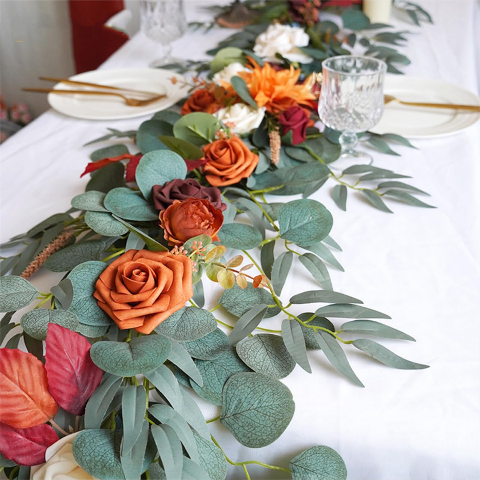 Hochzeit Rosenrebe Girlanden, 180 cm Künstliche Blumengirlande, Kunstblumen Eukalyptus Girlande Hängende Girlande, Künstliche Pflanze für Hintergrund Party Dekor (Weiß)