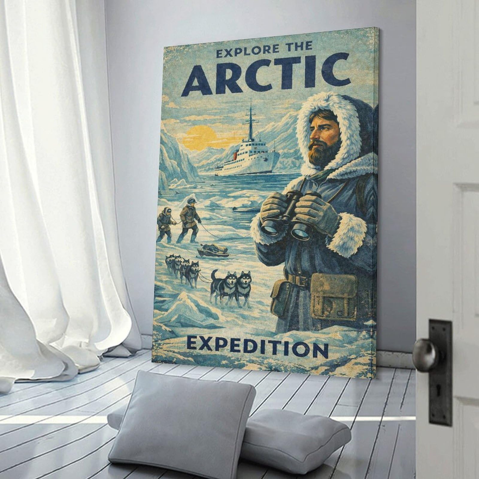 Junmoney Explore The Arctic Expedition Vintage Room Decor Wall Art, 20x30inch(50x75cm), for Entrance Walls, Hall Decor Or Foyers, A Neat Decor Update for Hallways
