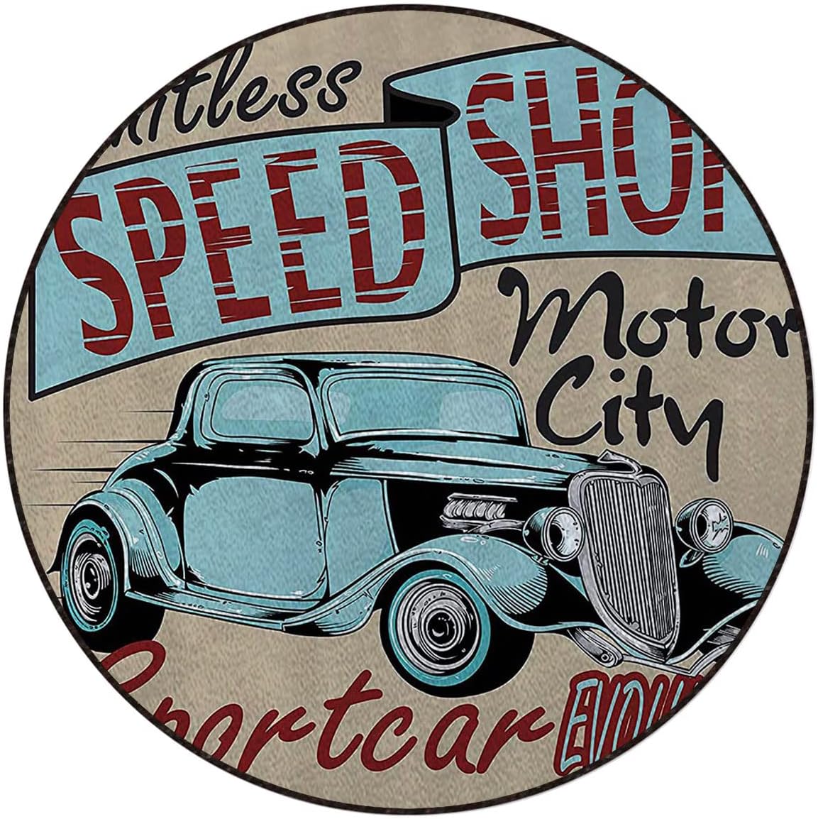 Teal Red Brown Round Floor Mats for Office Chair Computer Desk Anti Slip Auto Rusty Colors Art Design Gaming Chair Mat Chair Mat for Hardwood Floor 1950S Decor Diameter 39 in