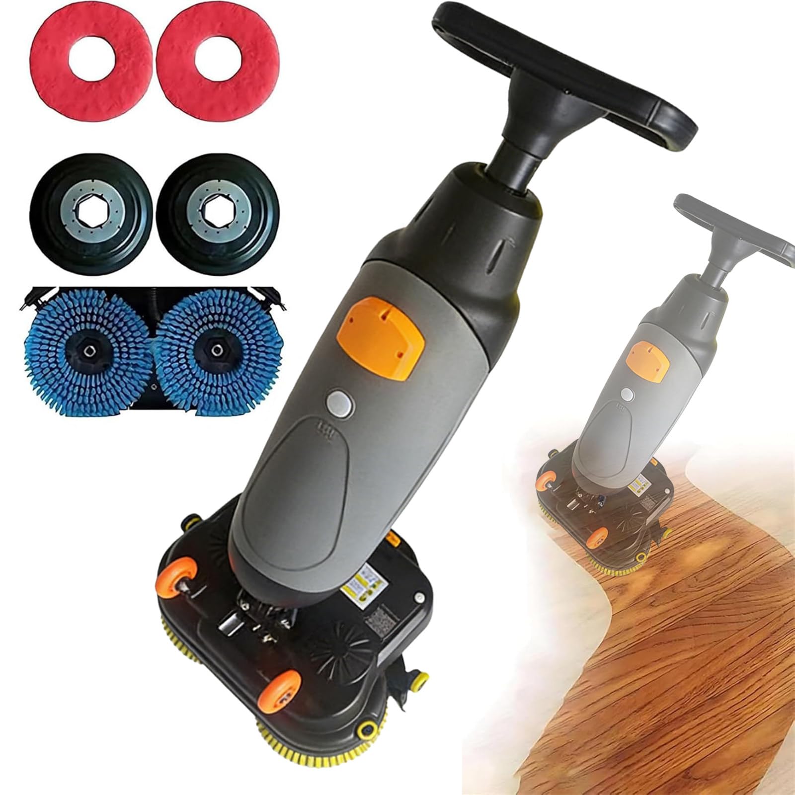 Limpiadora Pisos Eléctrica, Fregadora Y Pulidora Pisos Conductor Acompañante, Fregadora De Pisos A Batería, Disco De Cepillo Doble, Conveniente Inalámbrico, Para Baldosas Y Superficies Duras Grey
