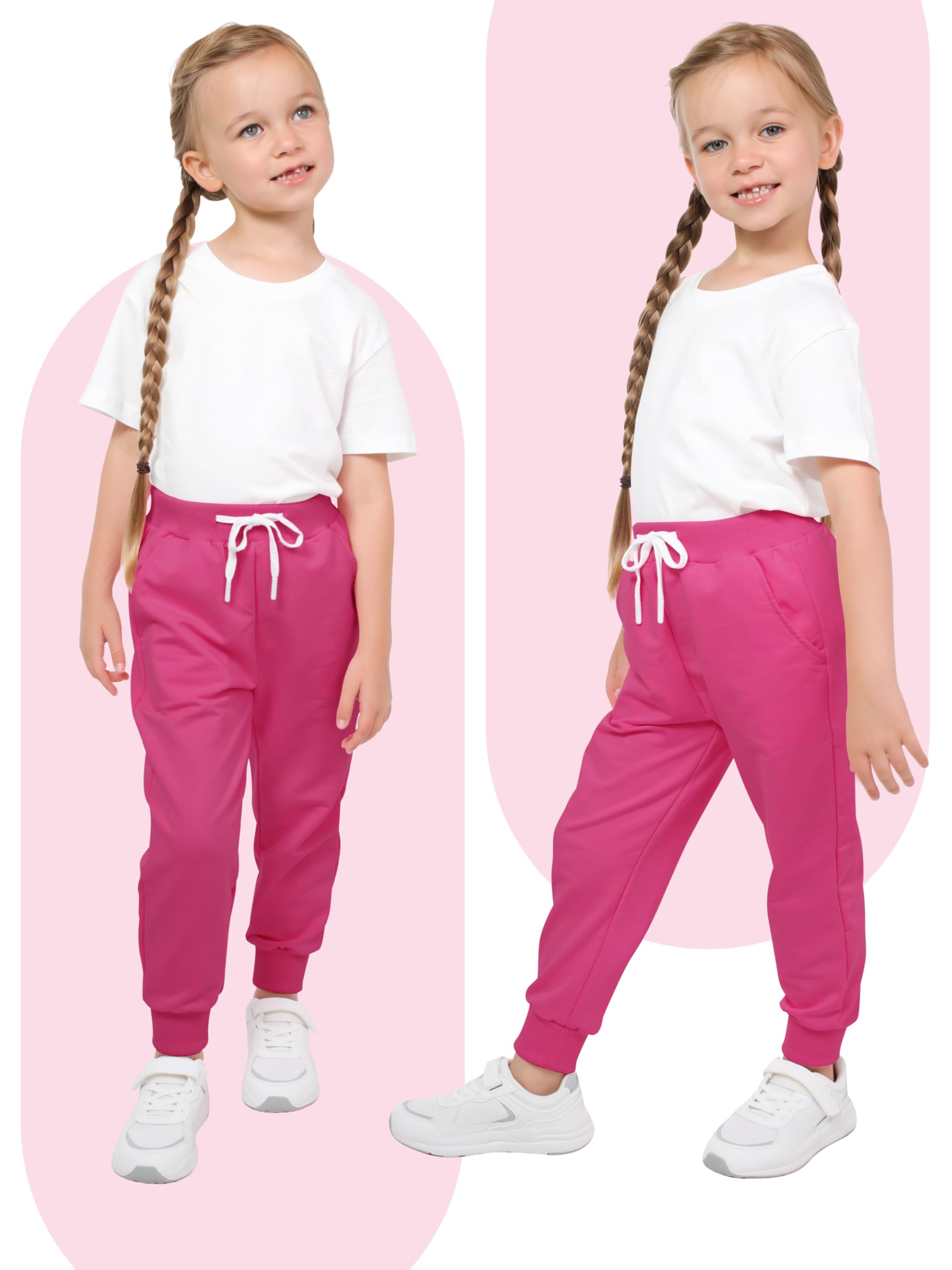 Resinta Confezione da 4 pantaloni sportivi per ragazze e bambini, pantaloni da jogging attivi per ragazze, casual, con tasche con coulisse