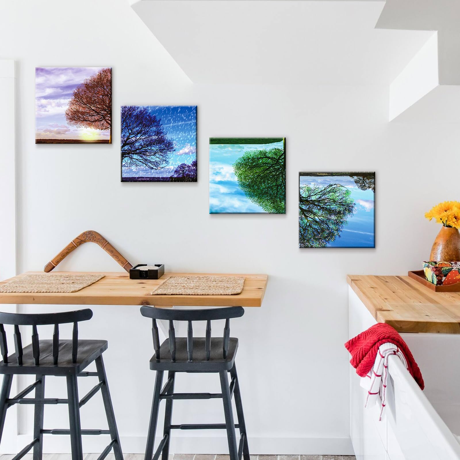Lot De 4 Tableaux Modernes Sur Toile Encadrés 30x30 Cm - Déco Murale Pour Salon, Chambre, Cuisine