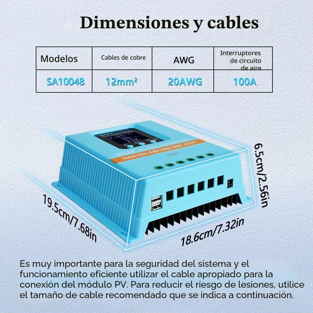Y&H Regulador de carga solar 100A 12V 24V 36V 48V pantalla LCD regulador inteligente máx 100V entrada dual USB para plomo-ácido/litio