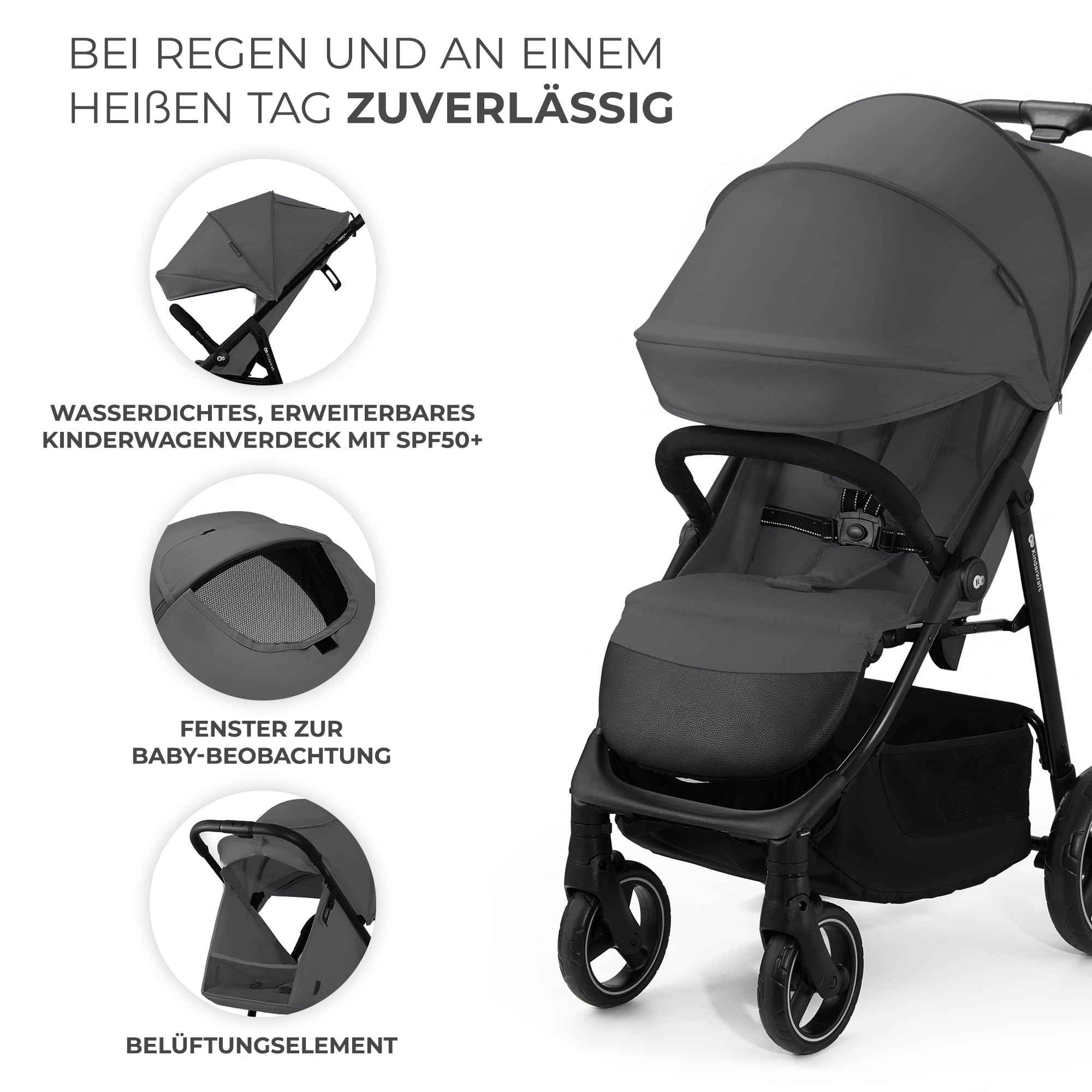 Kinderkraft TRIG 3 Kinderwagen, Liegewagen, Sportwagen, bis 25 kg, Grau