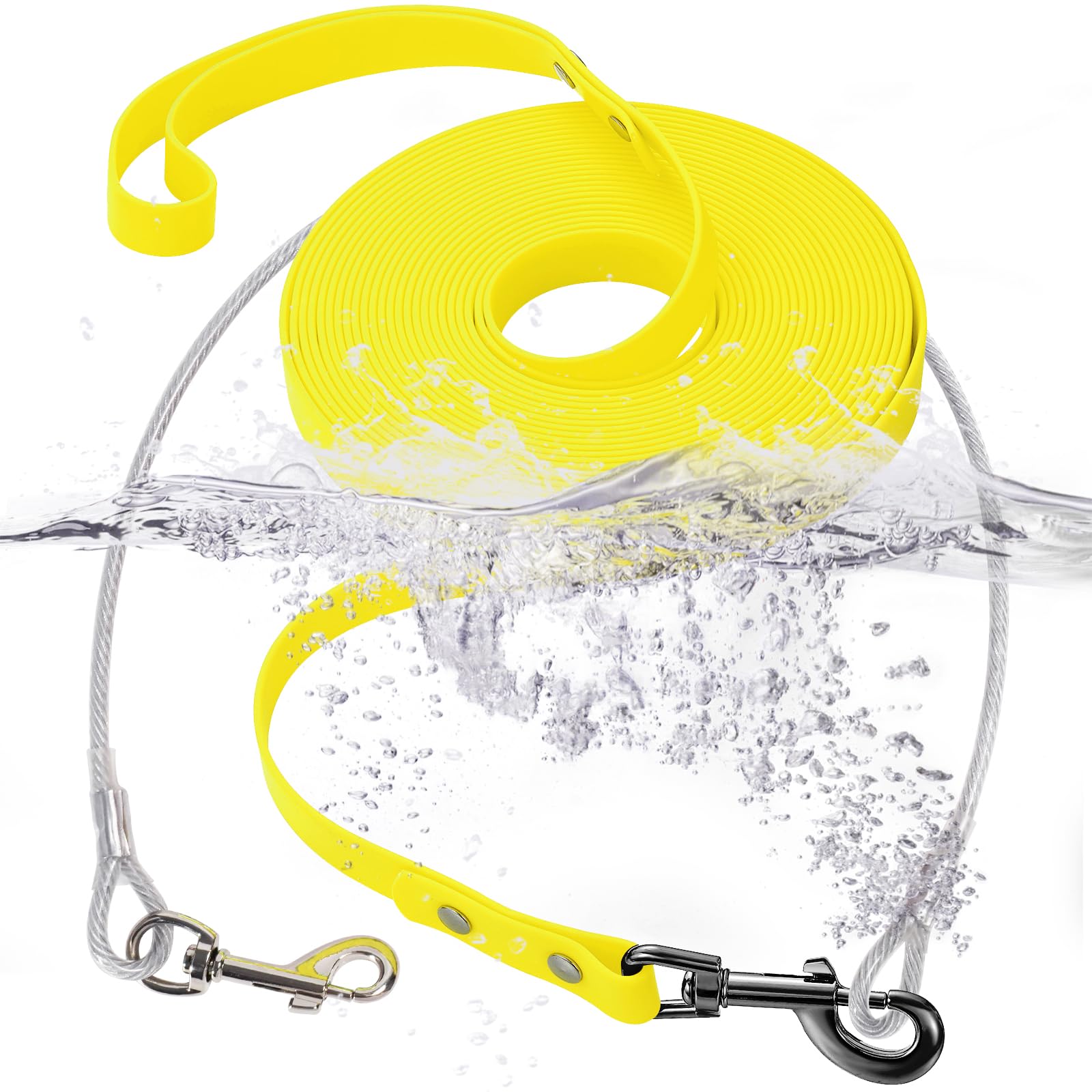 Wasserdicht Schleppleine für Hunde,mit Chew Proof Tie-Out Leinen,Wasserdicht Trainingsleine für Hunde(Gelb,10m)