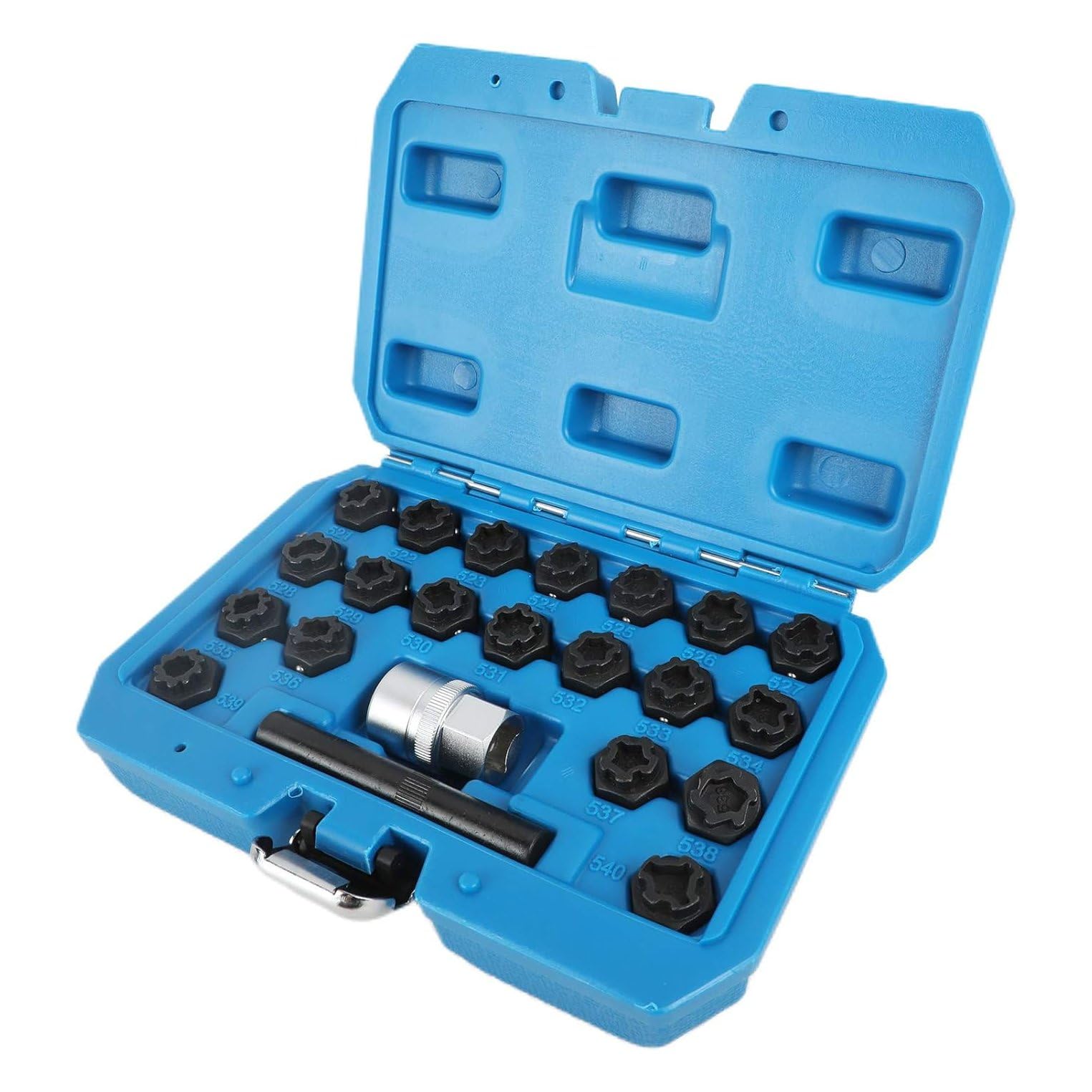 Set 22 Chiavi Antifurto Cerchi compatibile con Veicoli OBD2 Cromo Molibdeno con Adattatore 1/2" e Utensile Estrazione