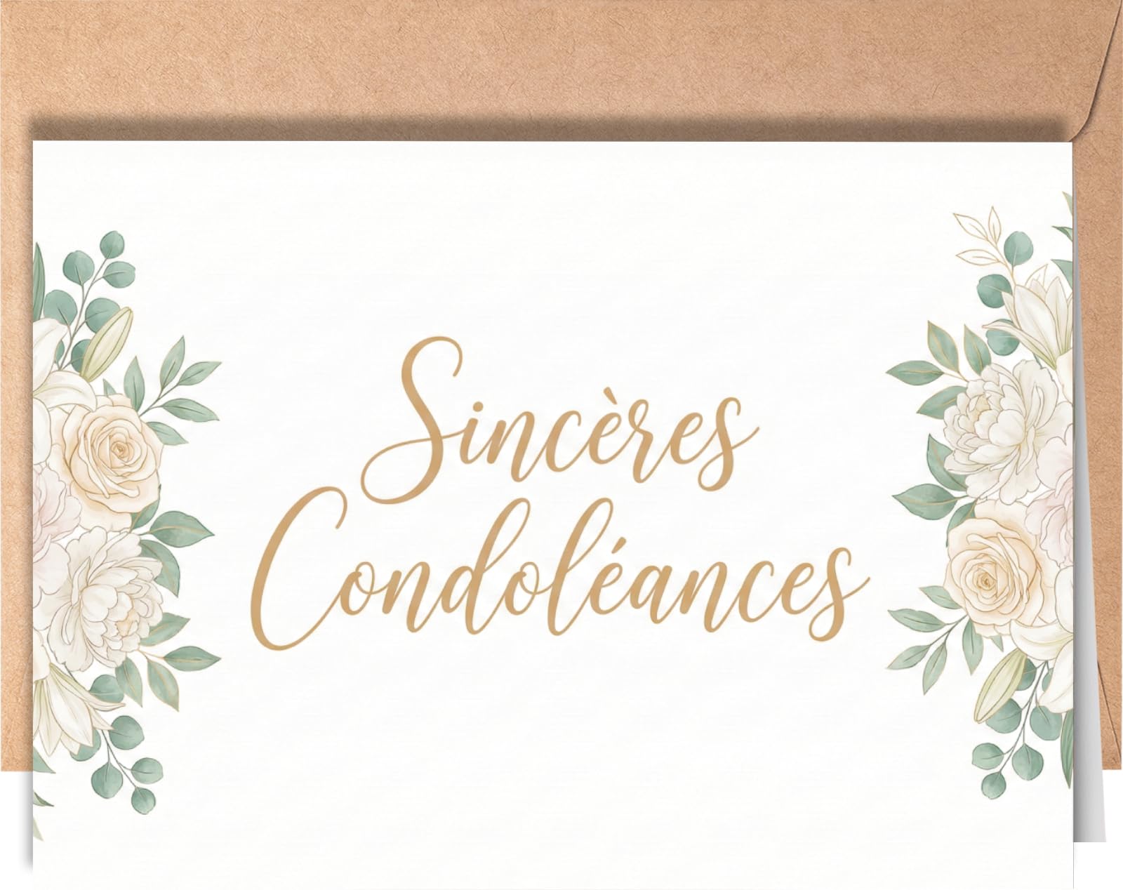 Carte de Condoléances avec Enveloppe – Design Minimaliste et Floral – Intérieur Vierge