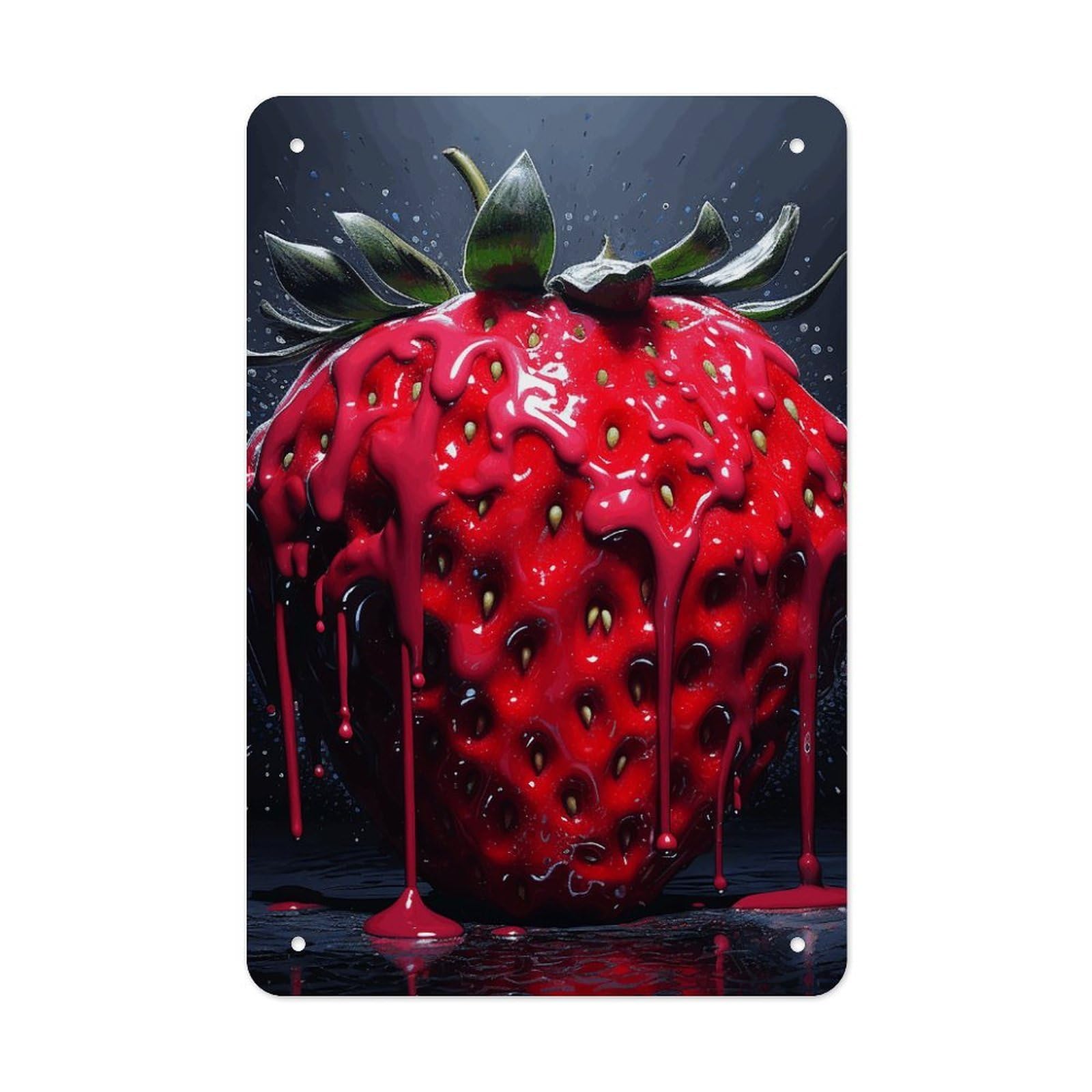 QMNLKH Bright Red Strawberries Plaques for Wall Decor, Personalized Metal Tin Sign for Home, Multifunctional Poster for Office, Fashion Painting for Hallway, Wall Art Pictures, 7.9x11.8Inch