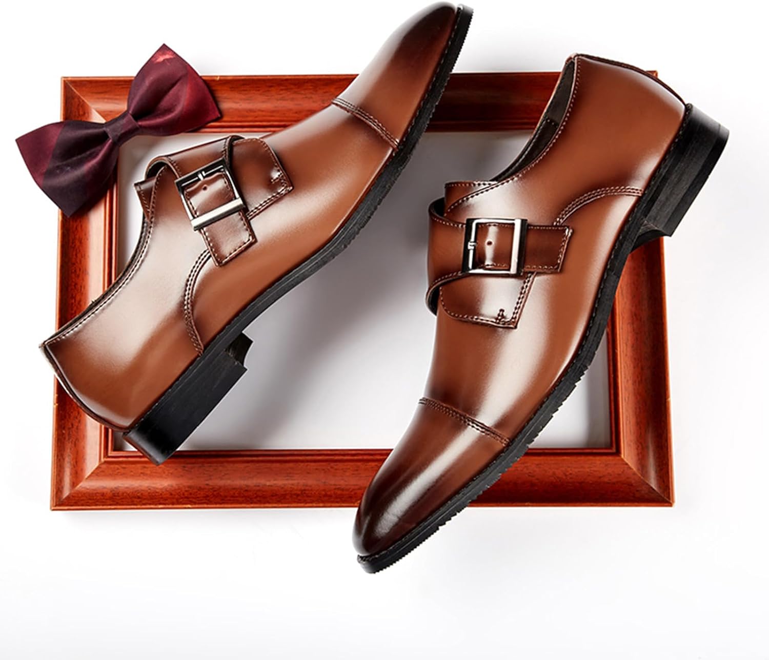 Men's Genuine Leather Monk Strap Loafers Fashion Classic Cap Toe Low Top Slip On Dr... - Image 6