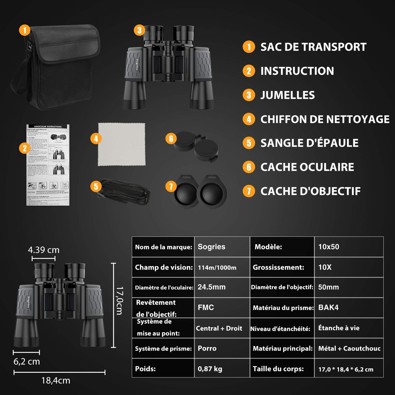Jumelles HD 10x50 pour Adultes. Jumelles puissantes | Étanche et compact, adapté à l'observation des oiseaux et aux voyages. Vision par faible luminosité, poignée antidérapante