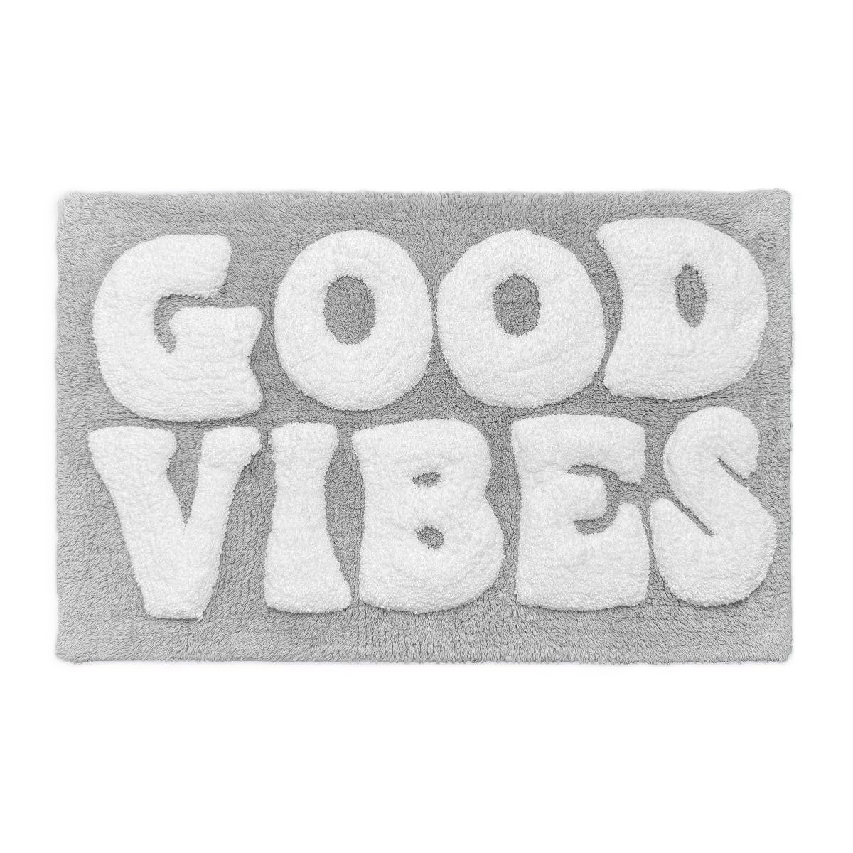 Mooky Mats Good Vibes Slogan Bath Mat Non Slip 50 x 80cm – Super Soft, Absorbent & Quick Dry Fun Bathroom Rug (Grey)