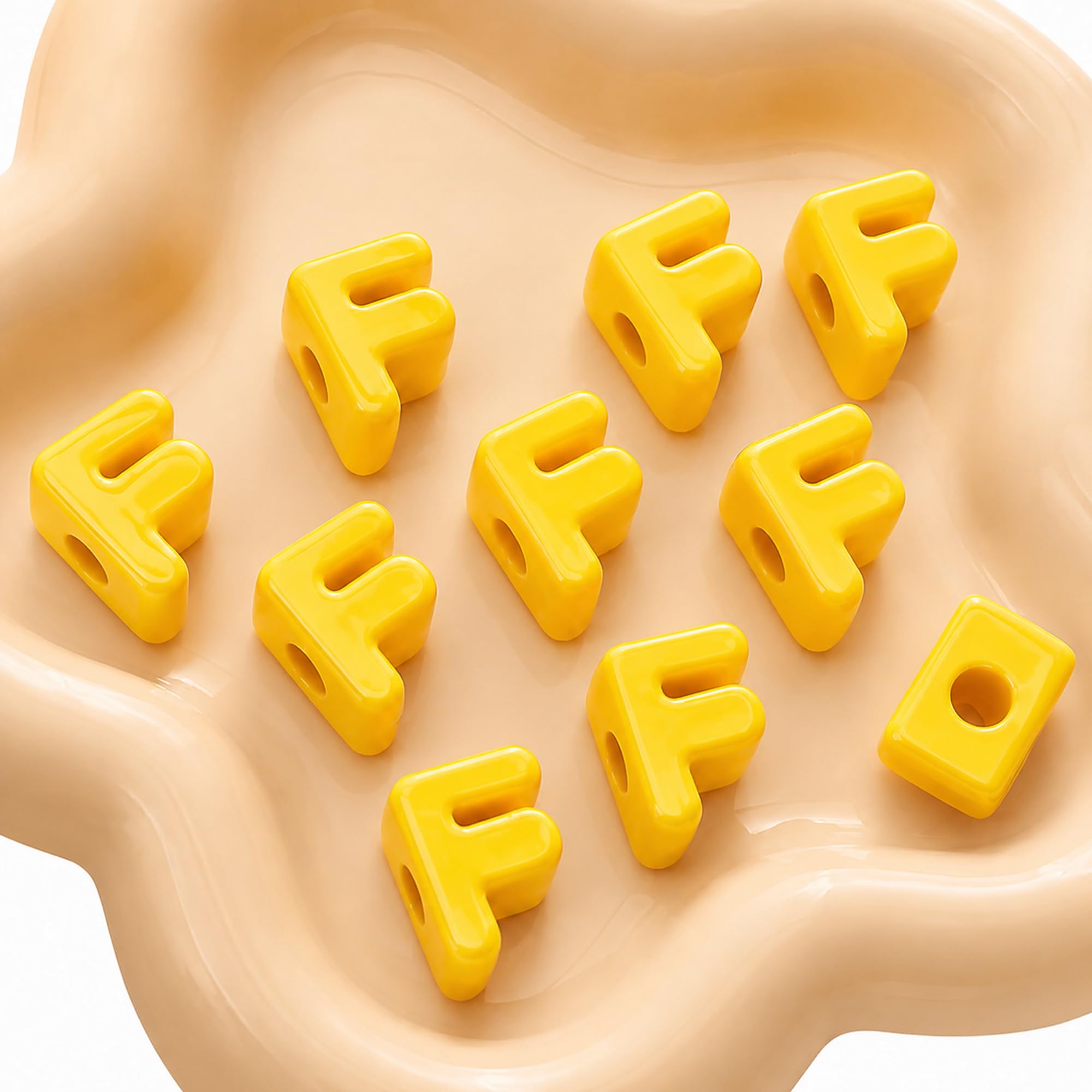 Letter Beads, 10pcs Alphabet Beads, Large Acrylic Letter Beads with 6mm Holes for Bracelet Making, Jewellery, Keyrings and Craft Projects (Yellow, Letter F)
