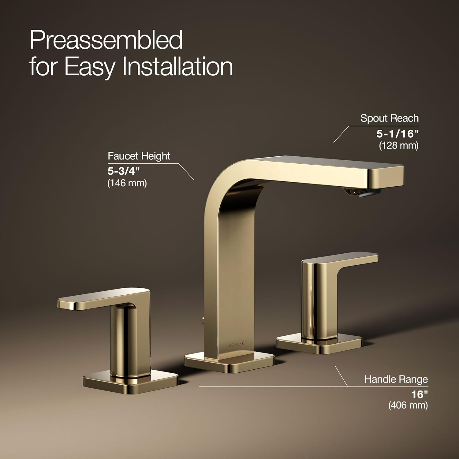 Kohler 23484-4-AF Parallel® Widespread Bathroom Sink Faucet, 1.2 gpm, Vibrant French Gold