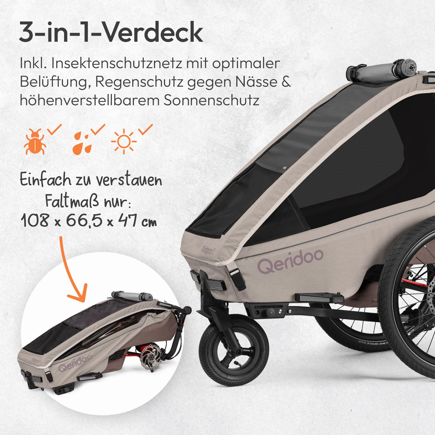 Qeridoo Kidgoo 1 Pro Gen 2 Kinderfahrradanhänger | Premium Fahrradanhänger Kinder mit Scheibenbremse & Joggerrad | Multifunktionaler Fahrrad Anhänger | Komfort & Sicherheit für Alltag & Abenteuer
