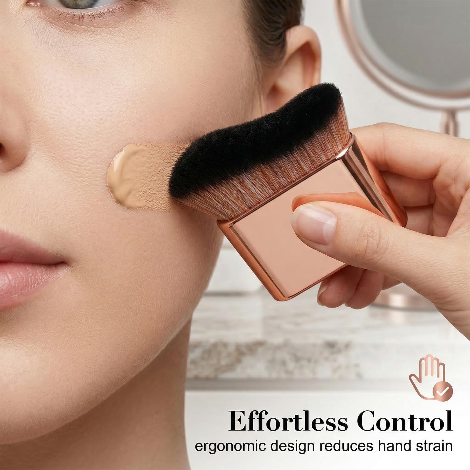 1 Pennello per Fondotinta Ondulato in Rosa Oro, Pennello Autoabbronzante e Bronzer Professionale per Viso e Corpo, Applicatore Ergonomico ad Alta Densità