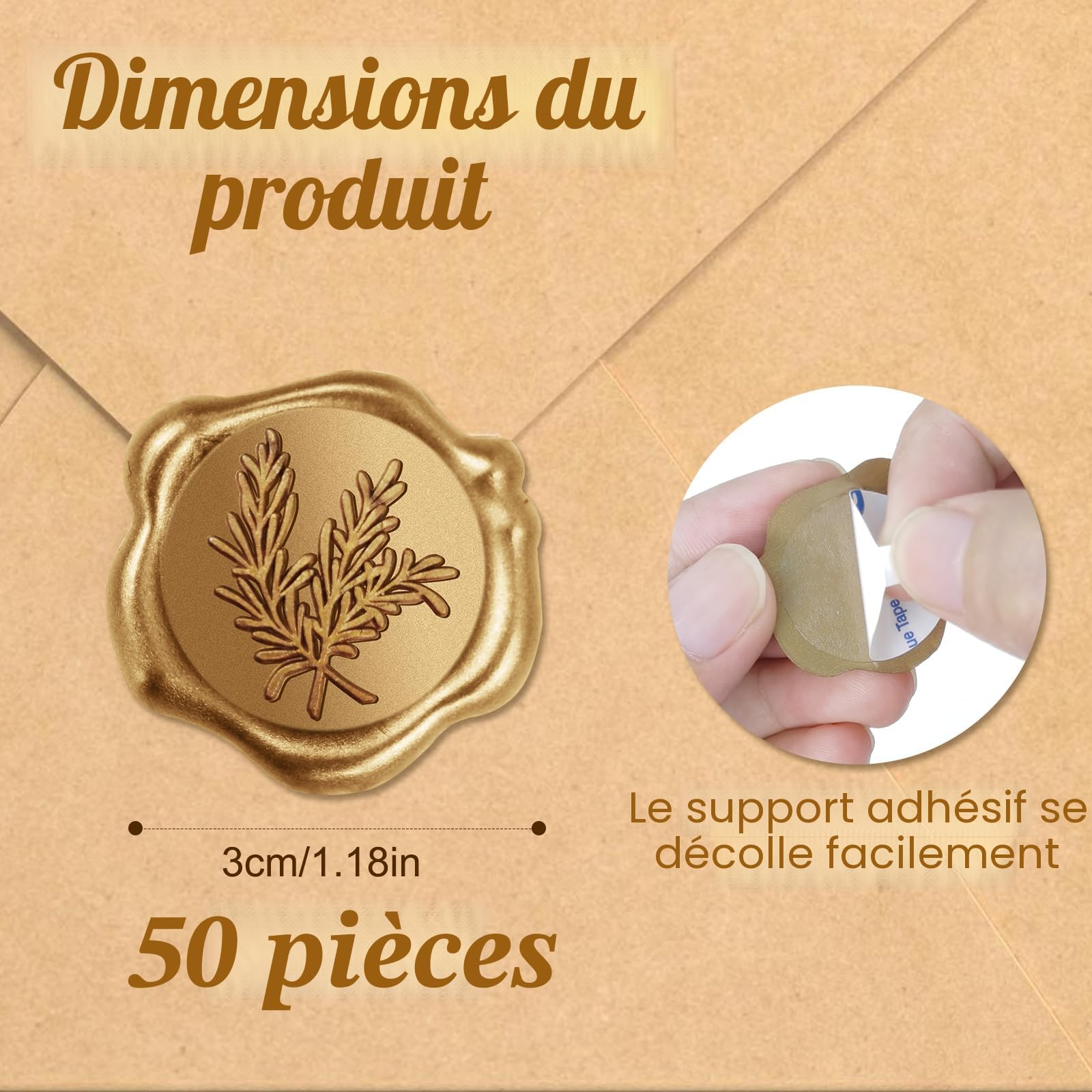 Sceau de Cire Doré 50 Pièces, Cachet de Cire Autocollant Vintage pour Mariage Anniversaire Noël