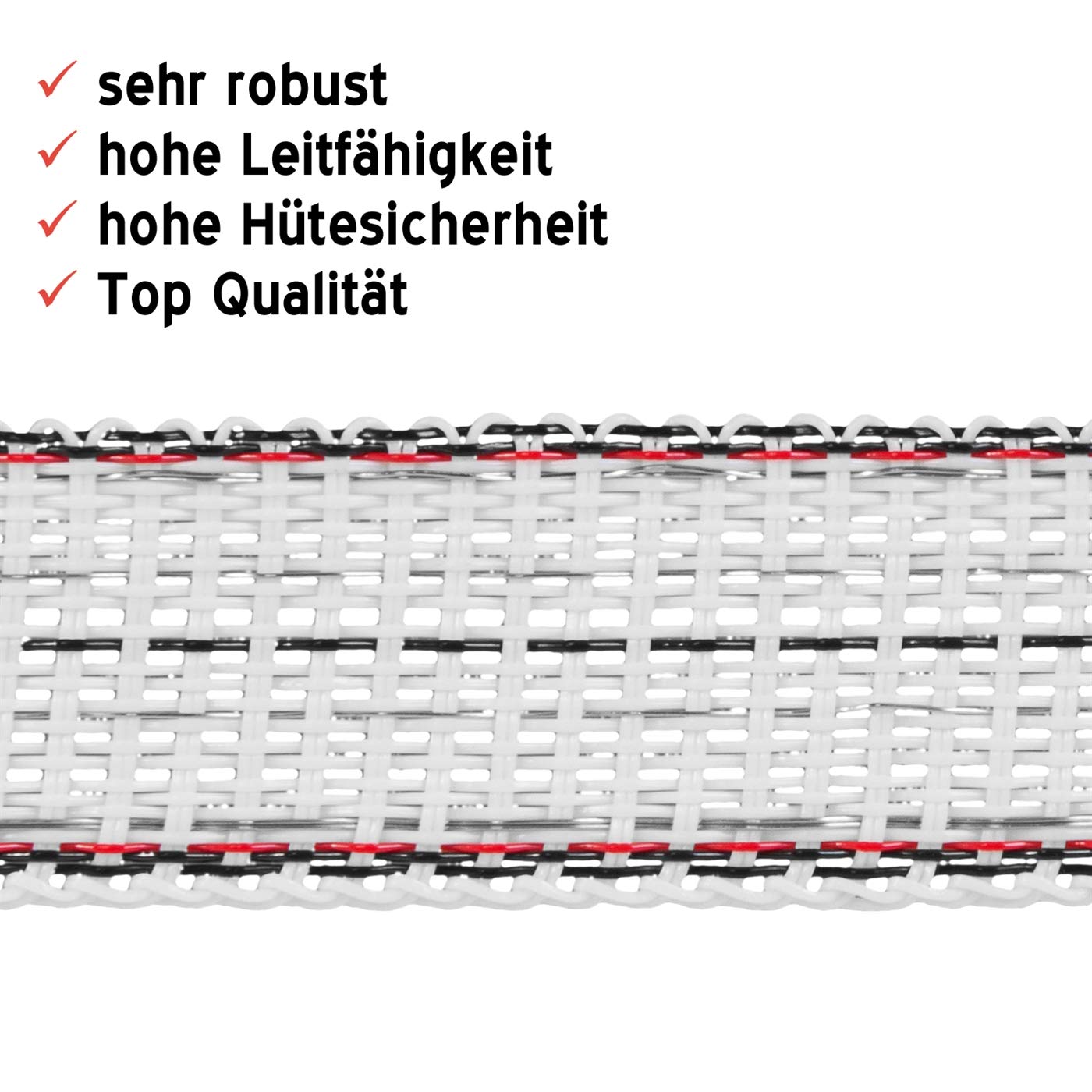 VOSS.farming Weidezaunband, Profiline, 200m 20mm, Kupfer und NIRO Leiter, Weiß Schwarz, Elektrozaun Band, Pferdezaun