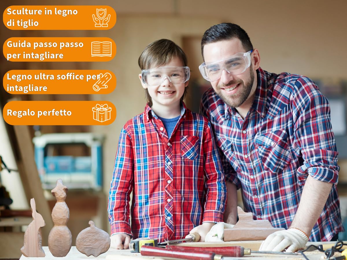 Eli® Legno di Tiglio - Figure da Intaglio per Bambini - Kit Creativo - Blocchi da Intaglio per Principianti
