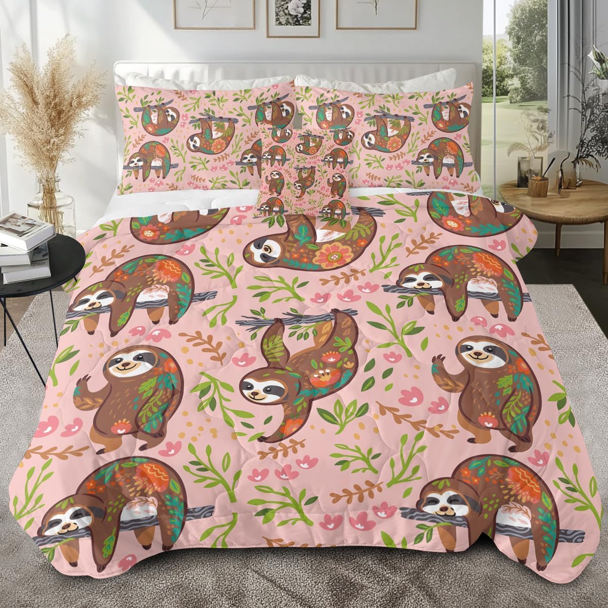 Parure de couette en microfibre douce 200x200 paresseux avec taies d'oreiller