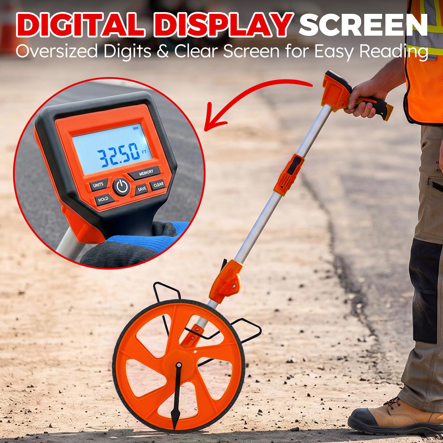 Zozen Digital Measuring Wheel - 12.5" Orange Roller -4