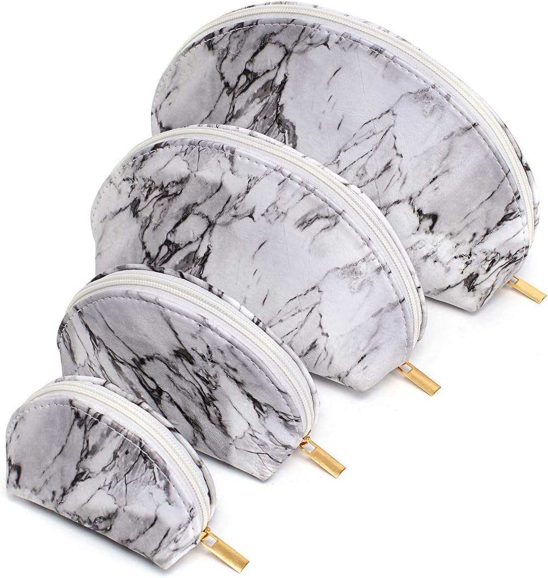 Small Cosmetic Bag for Women Makeup Bags for Purse Travel Pouch with 4 Set Different Sizes Bag (Marble)