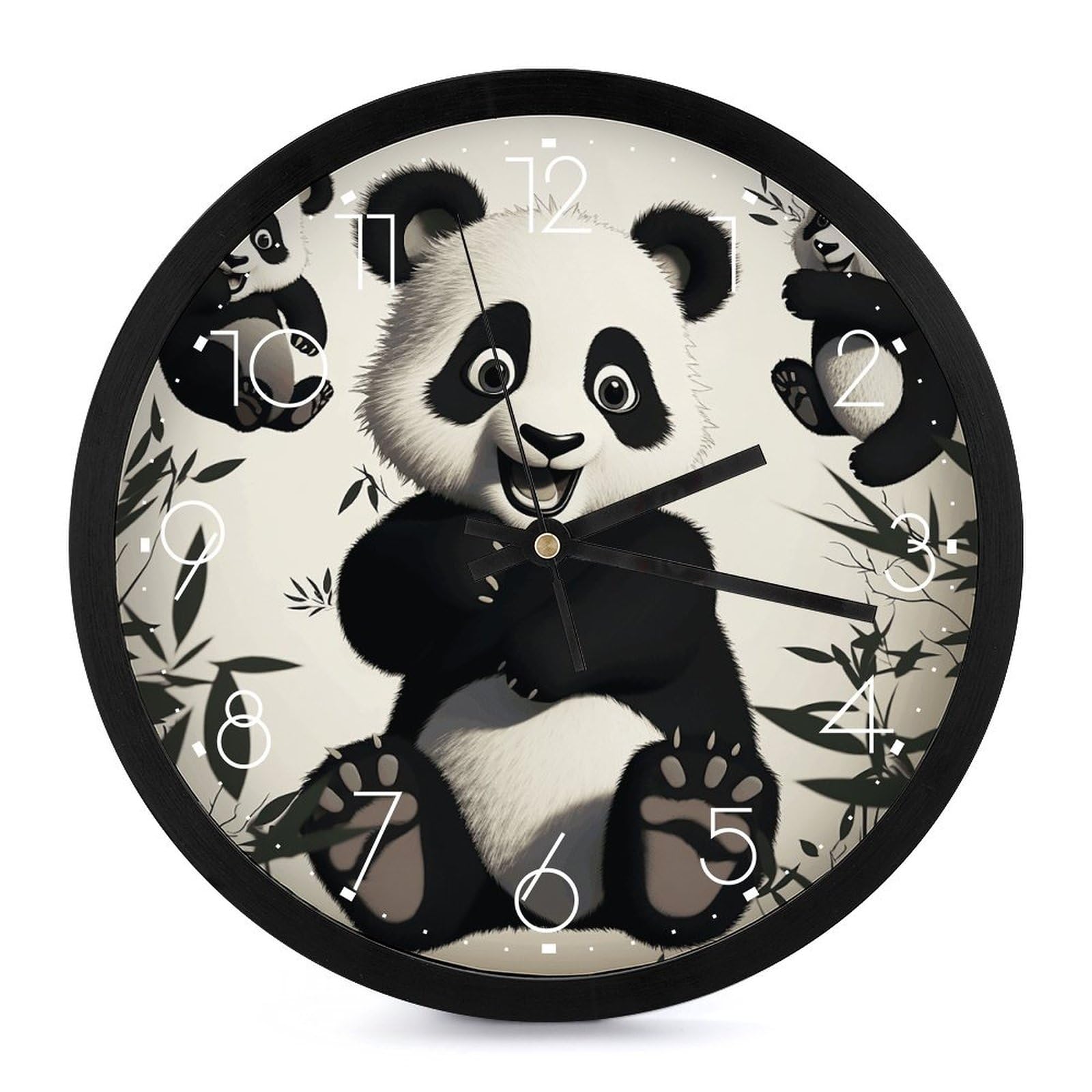 Horloge murale ronde panda cuisine bureau salon pile pendule silencieuse